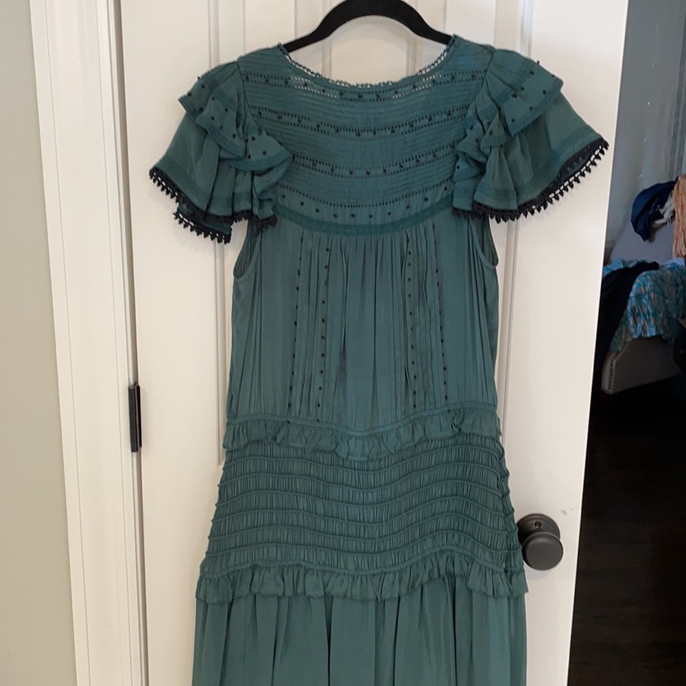 SEA azzedine green flutter sleeve smock midi dress - Picture 3 of 13
